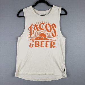 Pyknic Size M Tacos & Beer Graphic Tank Beige Orange Party Beach Vacation Cotton